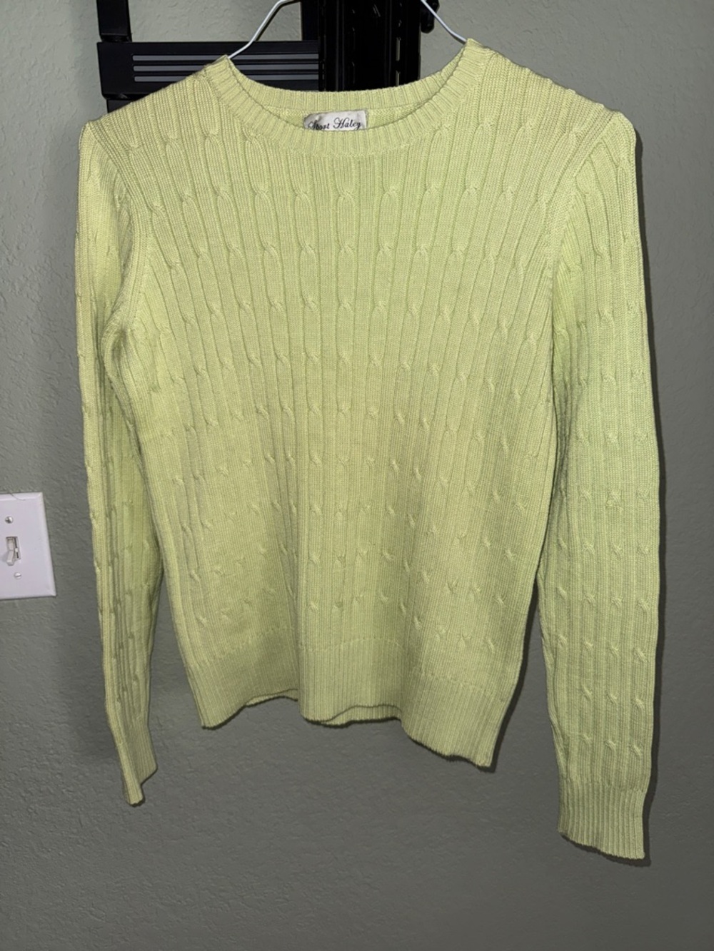 Lime Green Cable Knit Crewneck Sweater - Women - Sport Haley